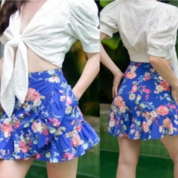 Yumi Kim Gigi Ruffled Skirt Skort in Bliss Wood Royal Blue 💙🌸Size M•NWT - Picture 4 of 10